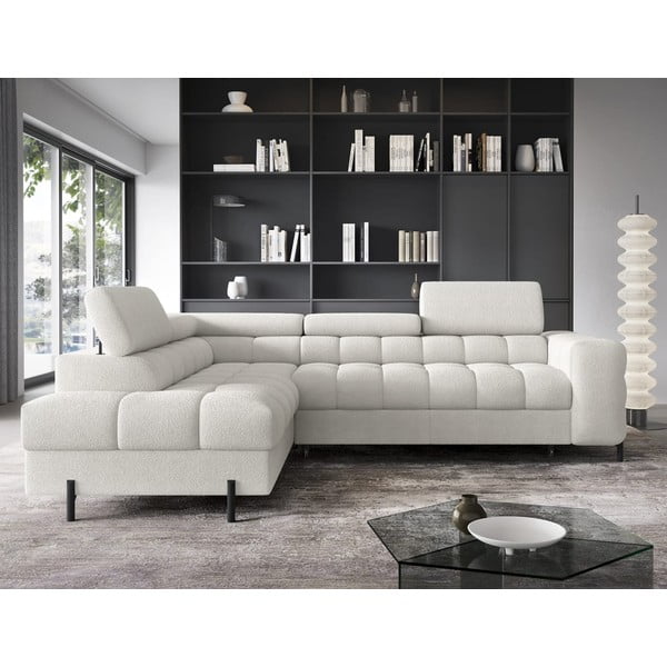 Krem sklopiva/s prostorom za odlaganje kutna garnitura od bouclé tkanine (s lijevim kutom/u obliku slova L) Ferucce – ELTAP-image-1