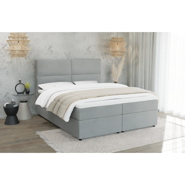 Svijetlo sivi boxspring krevet s prostorom za odlaganje 180x200 cm Rico – Ropez-image-1