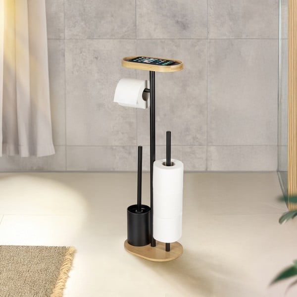 Crni/u prirodnoj boji željezan držač za WC papir sa četkom Pomarolo – Wenko-image-1