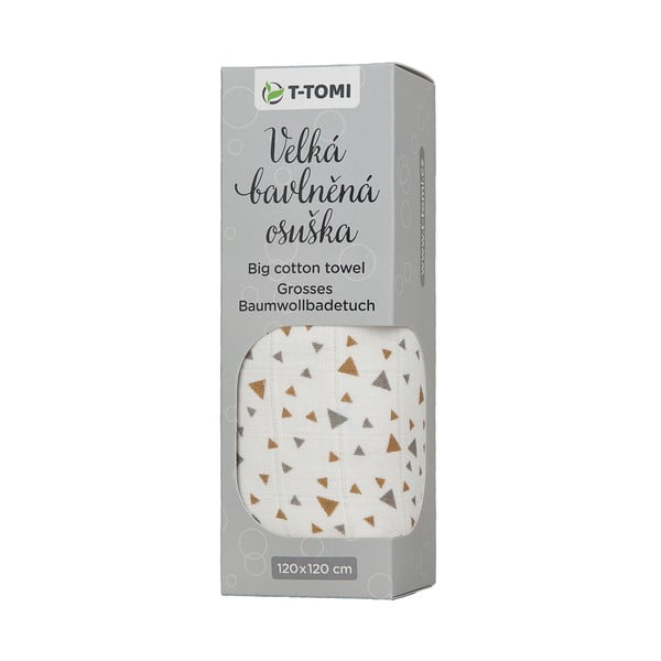 Pamučni ručnik za bebe T-TOMI Tetra Beige Triangles, 120 x 120 cm-image-1