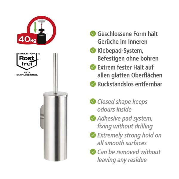 Samoljepljiva WC četka od nehrđajućeg čelika u mat srebrnoj boji Orea – Wenko-image-3