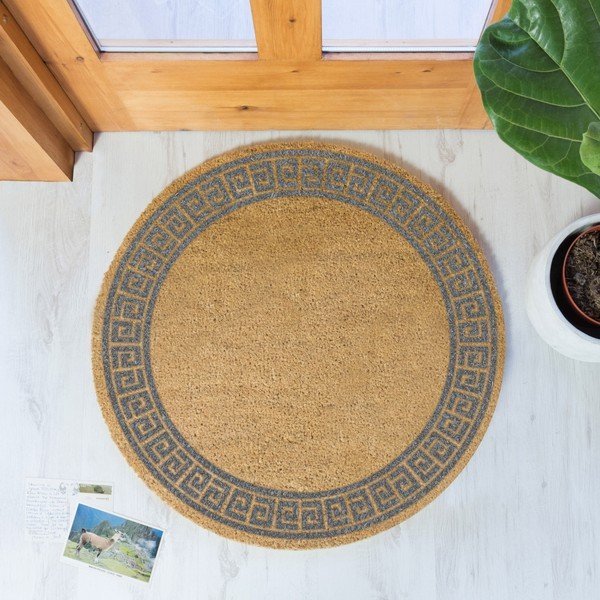 Siva okrugla prostirka od prirodnog kokosovog vlakna Artsy Doormats Greek Border, ⌀ 70 cm-image-1