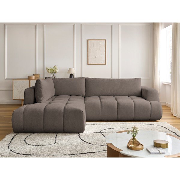 Smeđe-siva sklopiva/s prostorom za odlaganje kutna garnitura (s lijevim kutom/u obliku slova L) Fuji – Bobochic Paris-image-1