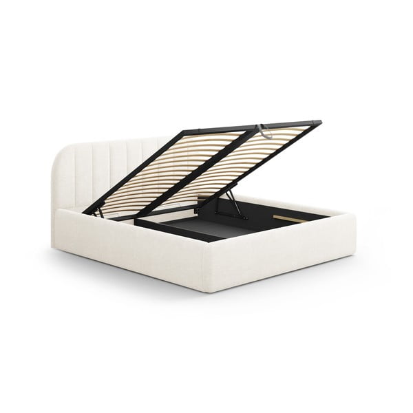 Tapecirani bračni krevet s prostorom za odlaganje s podnicom 140x200 cm boje slonovače Juno – Windsor & Co Sofas-image-3