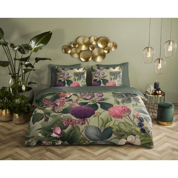 Kaki zelena posteljina za krevet za jednu osobu/za produženi krevet od pamučnog satena 140x220 cm Onaz – Descanso-image-1