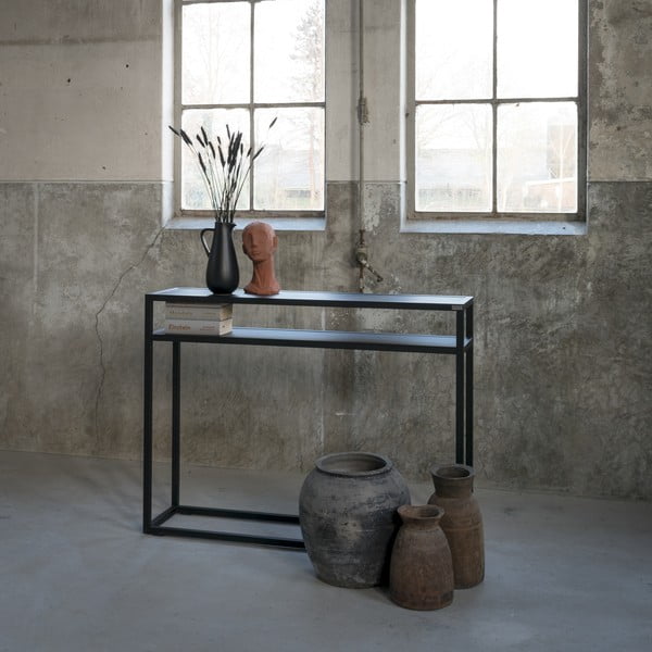 Crni pomoćni stol s hrastovom pločom stola 30x120 cm Daniël – Spinder Design-image-2