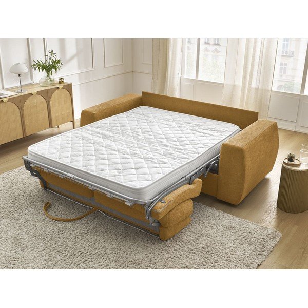 Senf žuta sofa za spavanje/sklopiva od šenila 220 cm Hugo – Bobochic Paris-image-1