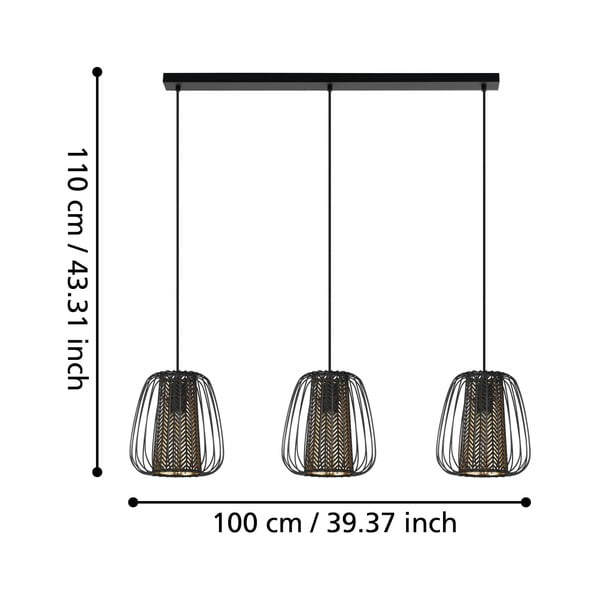 Crna viseća svjetiljka s metalnim sjenilom/s tekstilnim sjenilom CURASAO – EGLO-image-1