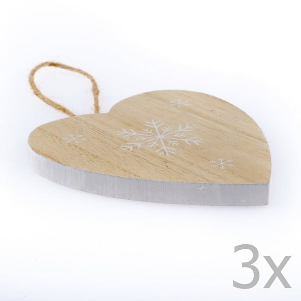 Set od 3 drvena viseća srca vješanje Dakls Snowflake, visina 10,5 cm