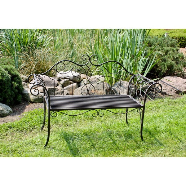 Crna/tamno smeđa metalna vrtna klupa Selene – Garden Pleasure-image-2