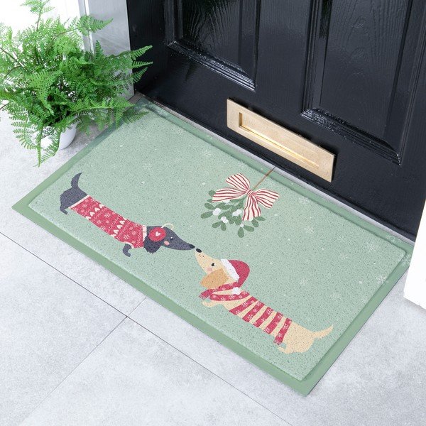 Otirač s božićnim motivom od reciklirane plastike 40x70 cm Christmas Sausage Dogs – Artsy Doormats-image-1