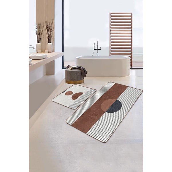 Bijelo-smeđe kupaonske prostirke u setu 2 kom 60x100 cm – Mila Home-image-1