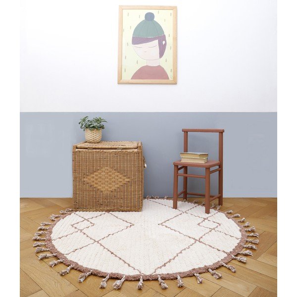 Bijelo-smeđi pamučni ručno izrađeni tepih Nattiot Come, ø 120 cm-image-2