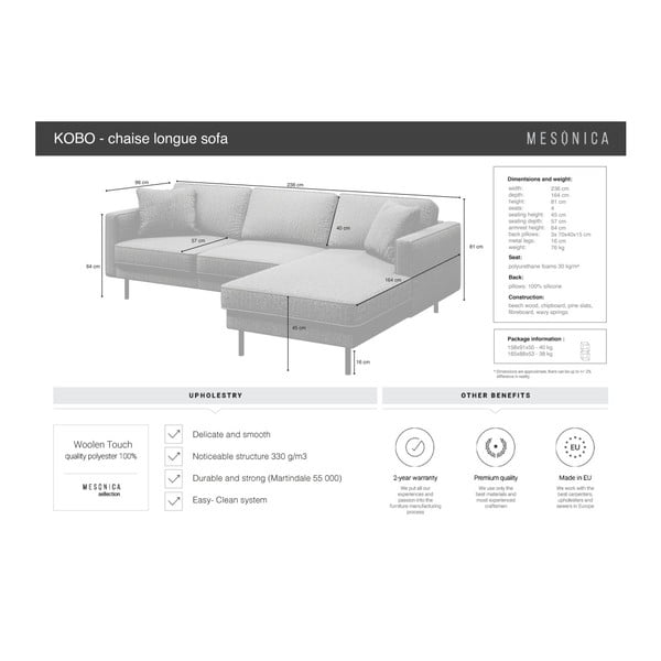 Glinena smeđa kutna garnitura MESONICA Kobo, desni kut-image-4