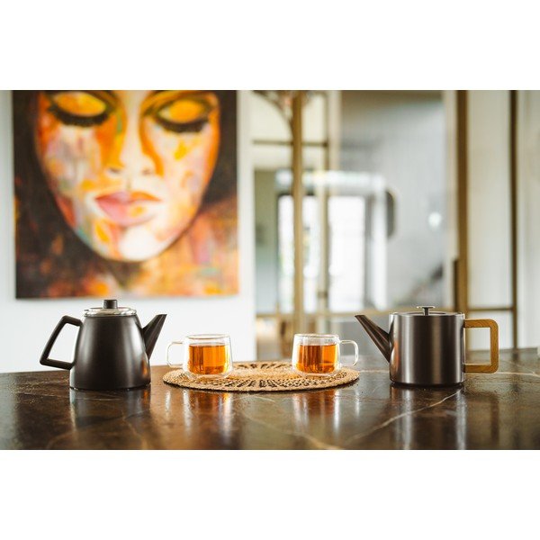 Sivi čajnik od nehrđajućeg čelika s cjedilom 1,1 l Duet Narvik – Bredemeijer-image-1