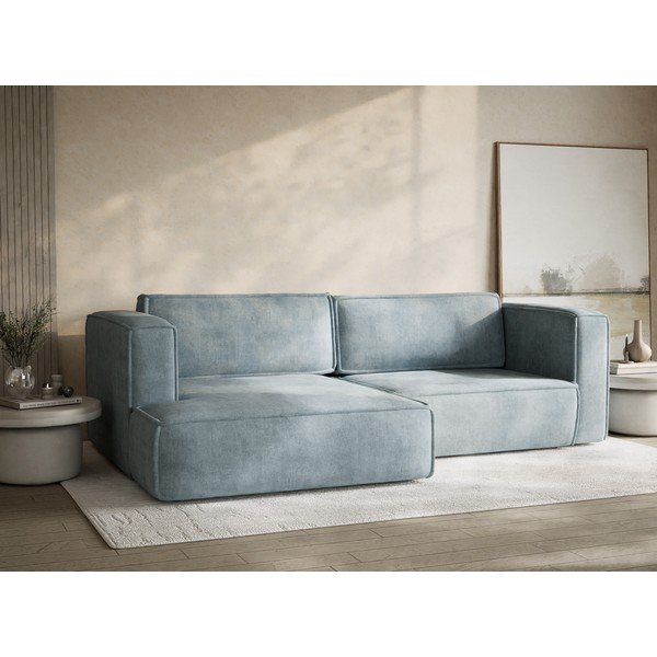 Svijetlo plava sklopiva/s prostorom za odlaganje kutna garnitura od šenila (s lijevim kutom/s ležaljkom) Velto – Maison de Rêve-image-4