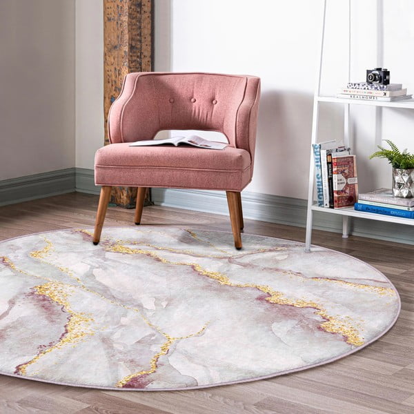 Svijetlo ružičasti/u zlatnoj boji periv okrugao tepih ø 120 cm Marble – Mila Home-image-4