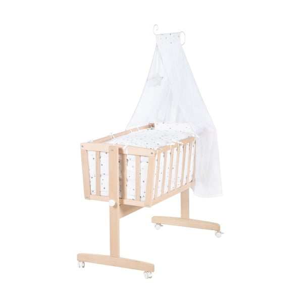 Kolijevka od masivne bukve na kotačićima/s baldihanom 40x90 cm u prirodnoj boji – Roba