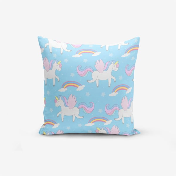 Jastučnica s udjelom pamuka Minimalist Cushion Covers Blue Background Unicorn Rainbows, 45 x 45 cm