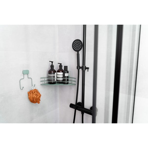 Zelena metalna samoljepljiva kupaonska polica kutna Grena – Compactor-image-4