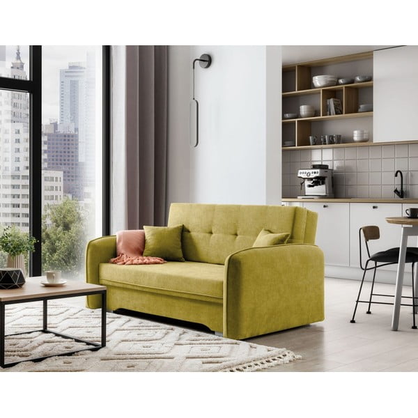 Žuta  sklopiva/s prostorom za odlaganje sofa od šenila 155 cm Laine – ELTAP-image-3