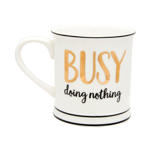 Bijela šalica s detaljima u crno-zlatnoj boji Sass & Belle Metallic Busy 400 ml