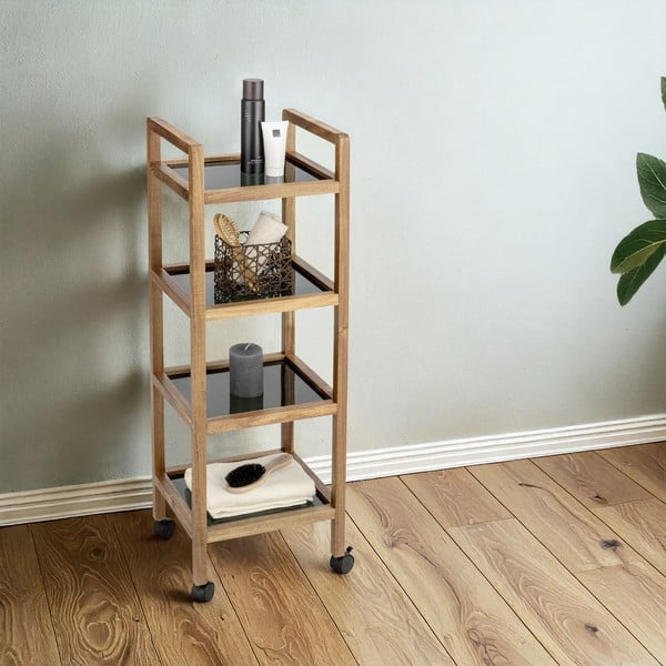 Crna/u prirodnoj boji kupaonska polica od masivnog bagrema 35x101,5 cm Fondi – Wenko-image-1