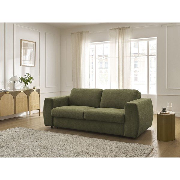 Zelena sofa za spavanje/sklopiva od šenila 220 cm Hugo – Bobochic Paris-image-1