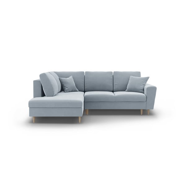 Svijetlo plava baršunasti sklopiva/s prostorom za odlaganje kutna garnitura (s lijevim kutom/u obliku slova L) Kyoto – Cosmopolitan Design