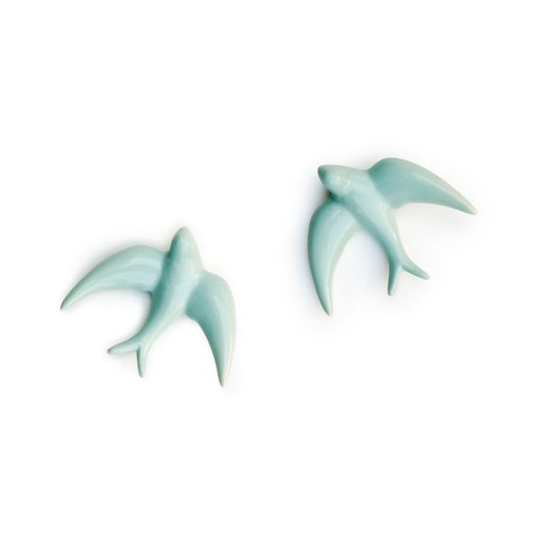 Set od 2 ručno rađene svijetlo plave zidne porculanske dekoracije Velvet Atelier Golondrinas-image-2