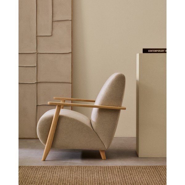 Bež/krem fotelja od šenila Meghan – Kave Home-image-2