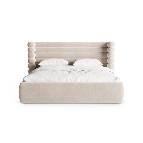 Bež tapecirani bračni krevet s prostorom za odlaganje s podnicom 160x200 cm Mount – Micadoni -image-4