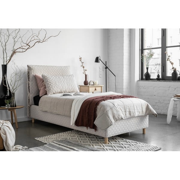 Bež tapecirani krevet za jednu osobu s letvičastim okvirom 90x200 cm Sleepy Luna - Miuform-image-3