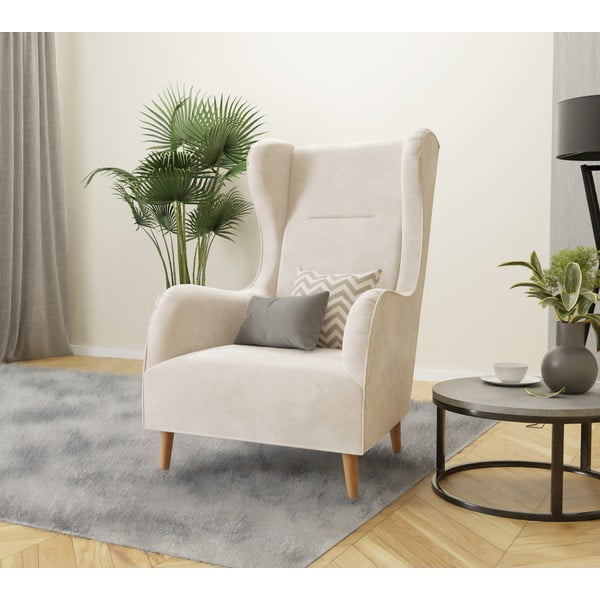 Krem baršunasta wing fotelja Carole – Ropez-image-3