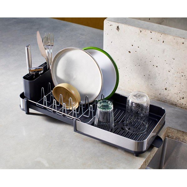 Crni plastičan prilagodljiv ocjeđivač za posuđe 31x19 cm Extend Slim Steel – Joseph Joseph-image-1