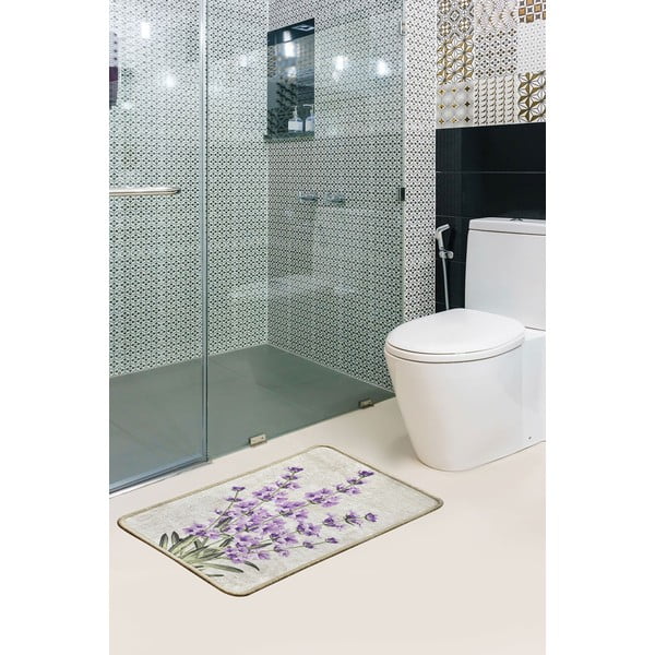 Prostirka za kupaonicu s motivom ljubičastih cvjetova Chilai Violet, 60 x 40 cm
