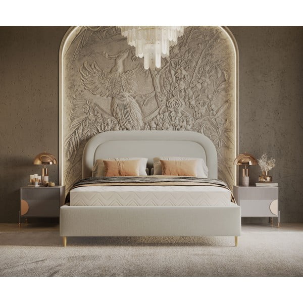 Krem tapecirani bračni krevet s prostorom za pohranu s podnicom 180x200 cm Mija – Maison de Rêve-image-4