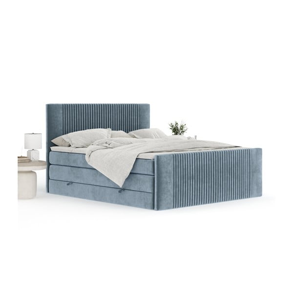 Plavi boxspring krevet s prostorom za odlaganje 140x200 cm Bergamo – Maison de Rêve-image-4