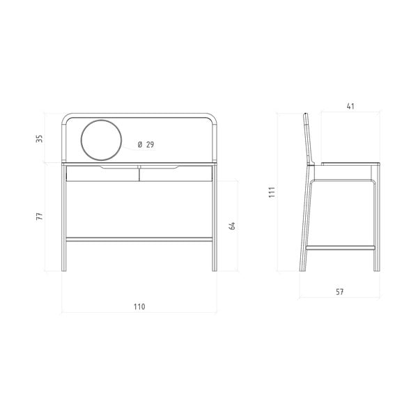 Kozmetički stol od punog hrasta 57x110 cm Twig – The Beds-image-4