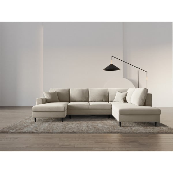 Bež baršunasti sklopiva/s prostorom za odlaganje kutna garnitura (s desnim kutom/u obliku slova "U") Kyoto – Cosmopolitan Design-image-2