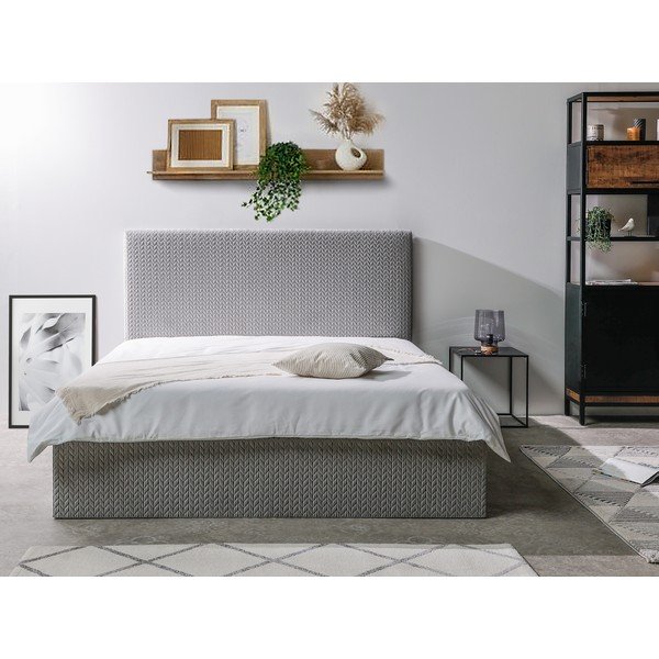 Svijetlo sivi tapecirani bračni krevet s prostorom za pohranu s podnicom 160x200 cm Adele - Bobochic Paris-image-2