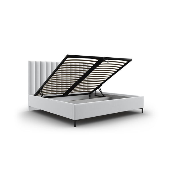 Svijetlo sivi tapecirani bračni krevet s prostorom za pohranu s podnicom 140x200 cm Casey – Mazzini Beds-image-3