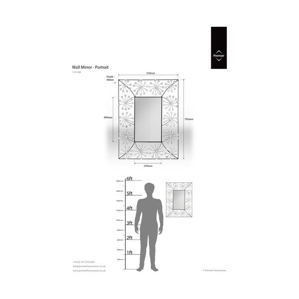 Zidno ogledalo 56x70 cm Floret – Premier Housewares-image-1