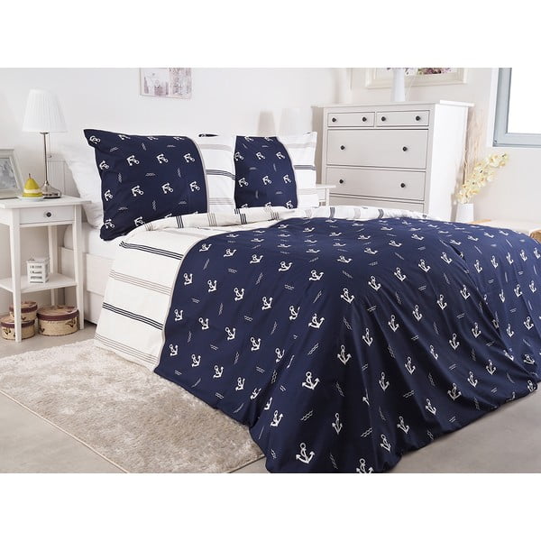 Tamno plava posteljina za krevet za jednu osobu od krepa 140x200 cm Exclusive – B.E.S.-image-1