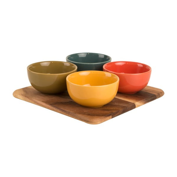 Set od 4 zdjele za umakanje i daske od bagremovog drveta T&amp;G Woodware Dip Dish Set Colora