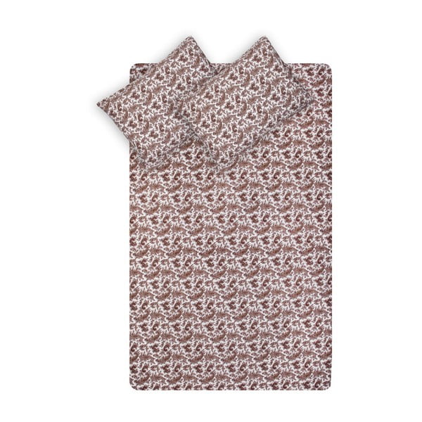 Set smeđih elastičnih pamučnih plahti i jastučnice Fitted Sheet Kasso, 100 x 200 cm