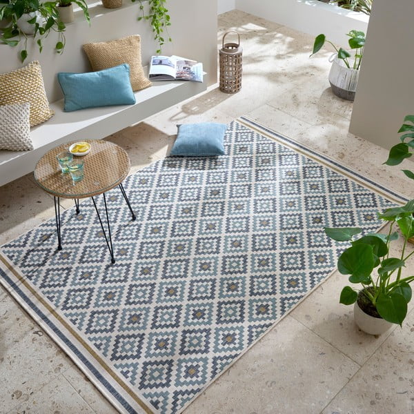 Žuti /plavi unutarnji i vanjski tepih 120x170 cm Zia Trellis – Flair Rugs-image-1