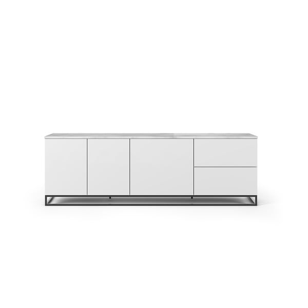 Mat bijeli TV stol s bijelom pločom u mramornom dekoru TemaHome Join, 200 x 65 cm