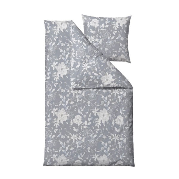 Siva posteljina od satenskog pamuka Södahl Bloom, 140 x 220 cm