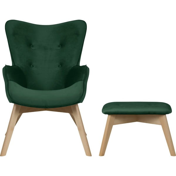 Tamno zelena baršunasta fotelja s naslonjačem za noge Niko – Ropez-image-2